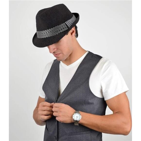 Unisex Short Brim Fedora -Hats for Men & Women + Straw Fedora Hats, Mesh Hats - Picture 7 of 8